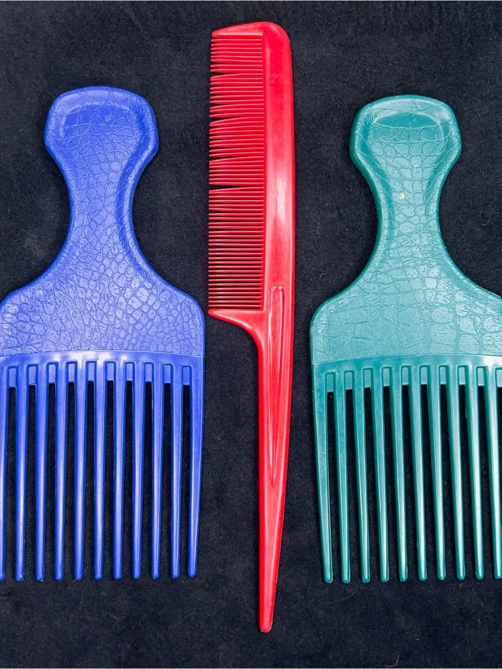 Vintage Set Of 3 Goodys Hair Picks Combs Green Teal Blue Red Retro Styling